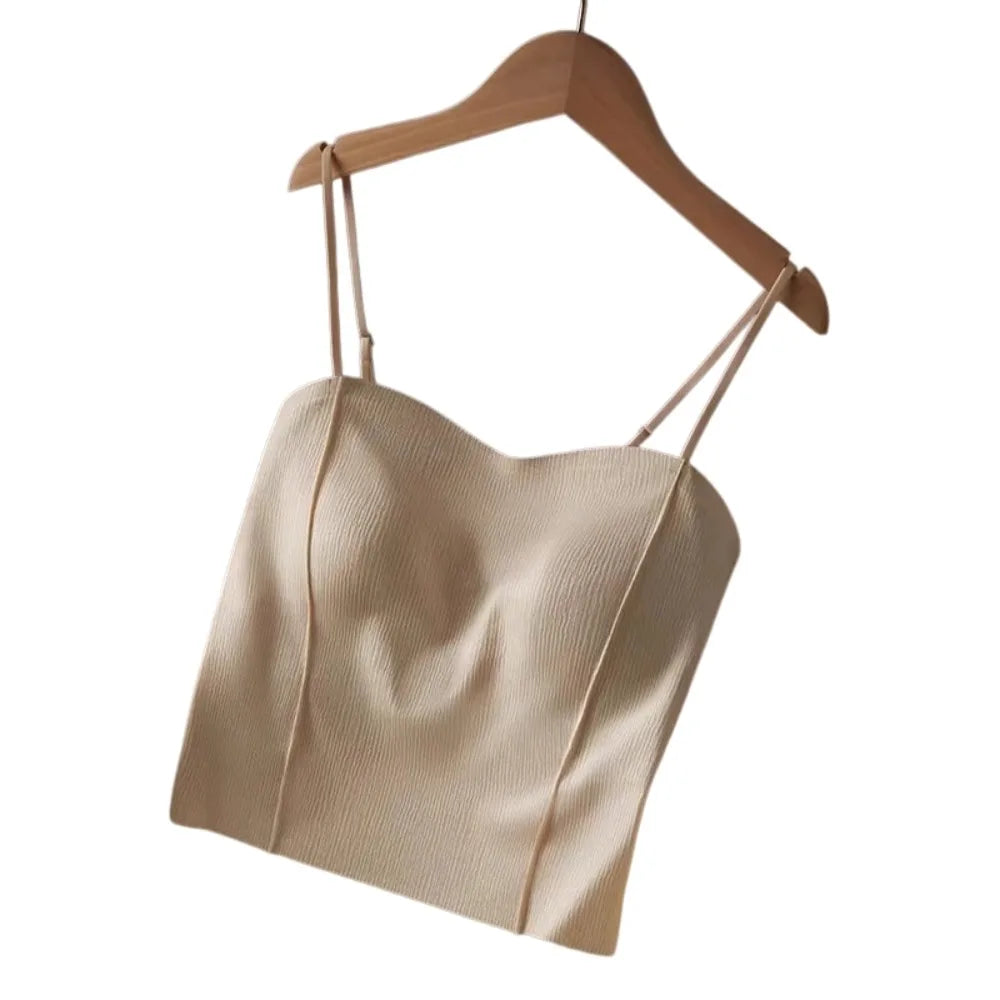 Women's Ice Silk Camisole Slim Fit Sleeveless Tank Top Camisole Tank Top Qme Beige M