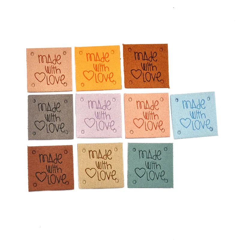 Colorful Square Leather Embossed Labels for Garments & Bags Leather Sewing Labels Qme Mixed-20Pcs