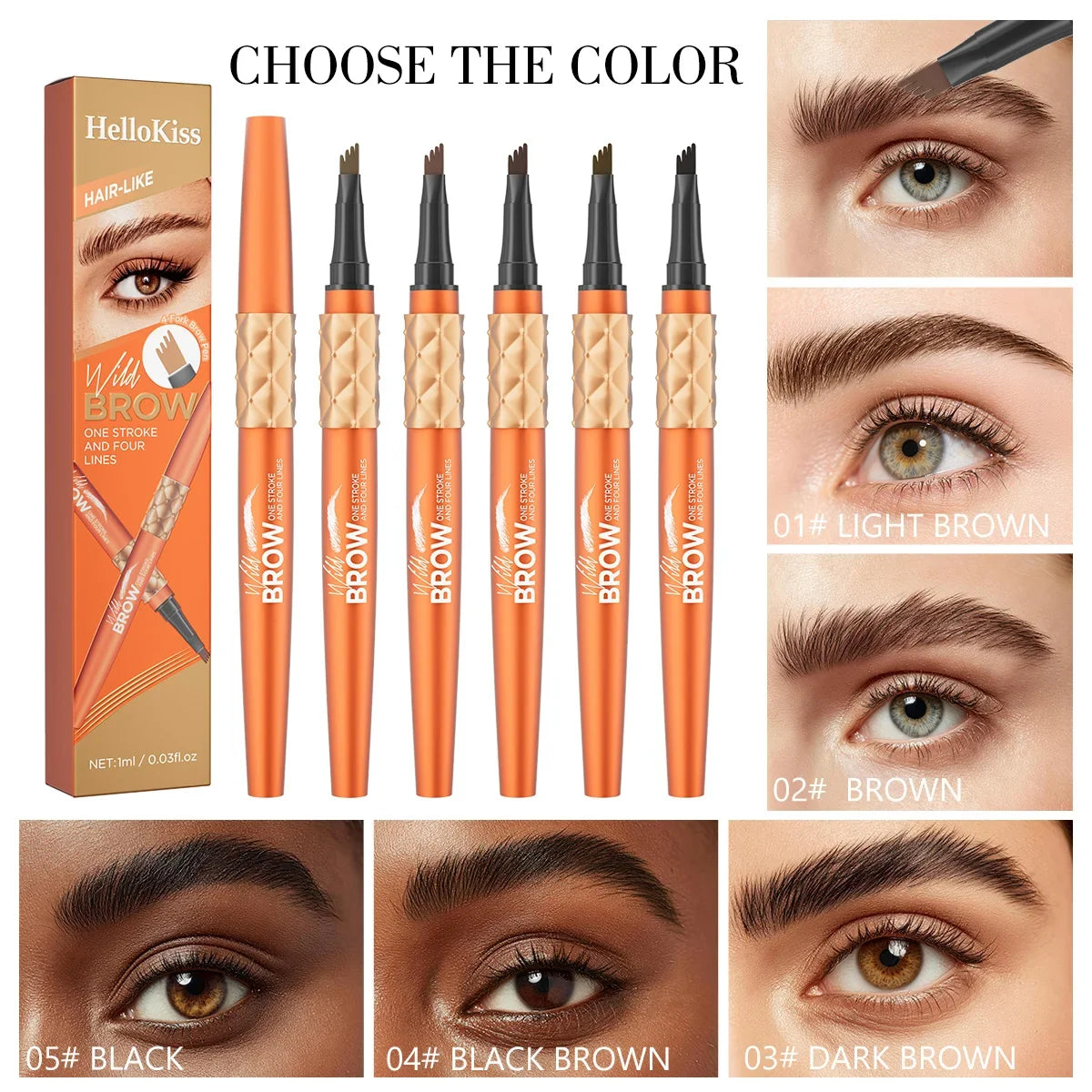 Qme 4-Fork Tip Liquid Eyebrow Pen – Waterproof, 5 Colors Liquid Eyebrow Pen Qme