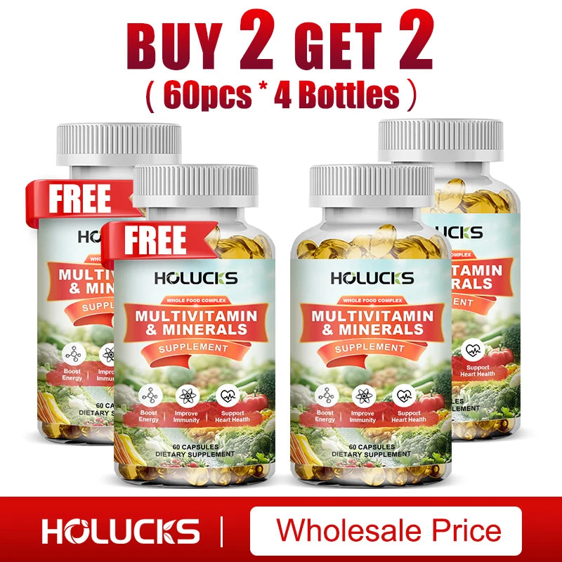 HOLUCKS Complete Multivitamin & Minerals Capsules | B1G1 Free Multivitamin Supplement Qst 4 Bottles-60pcs