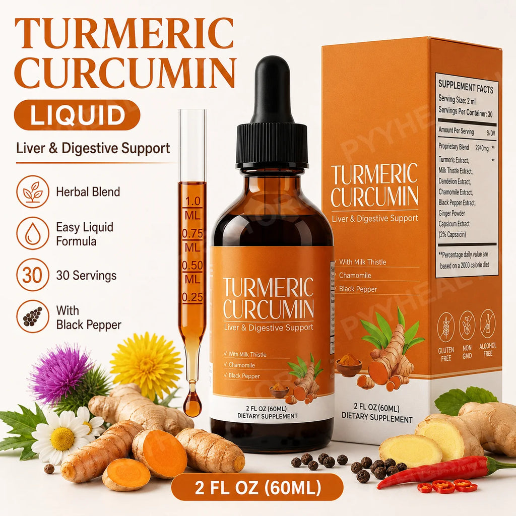 Turmeric Curcumin & Milk Thistle Liquid Drops | 2 Fl Oz Herbal Liquid Supplement Qst