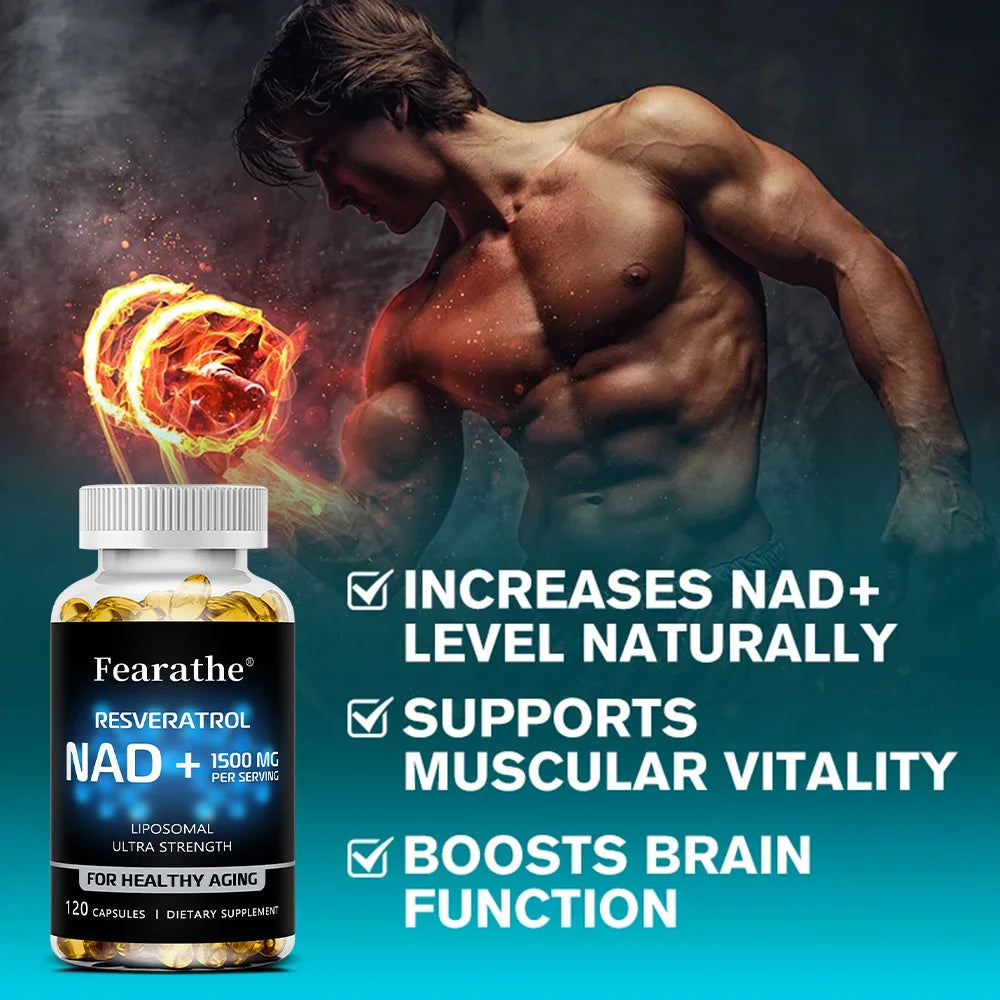 NAD+ Resveratrol 1200mg Capsules – Energy & Cellular Health Anti-Aging Supplement Qst