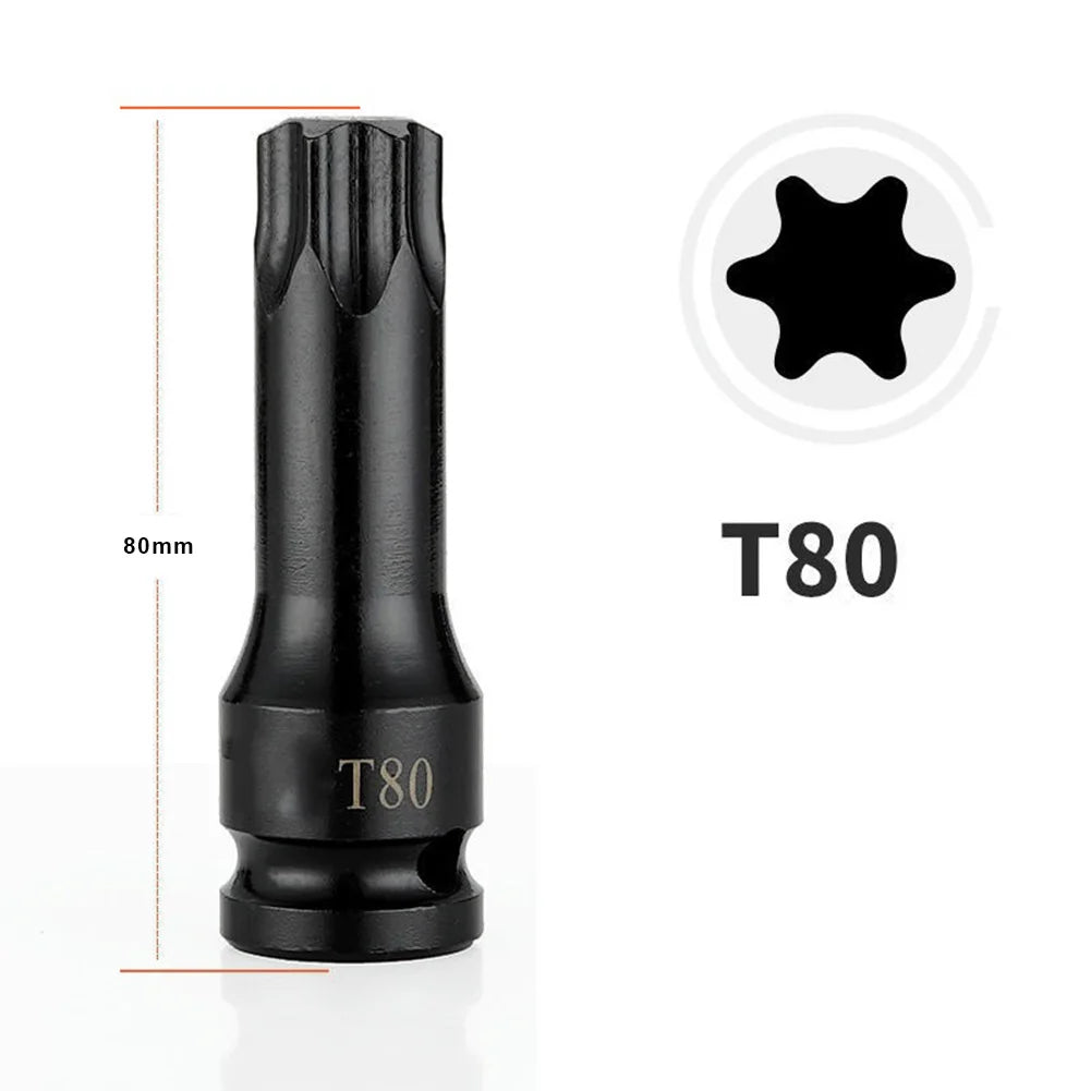 Torx Screwdriver Bits 1/2" Square Drive Socket Adapter T20–T70 Screwdriver Bit Set Qme T80