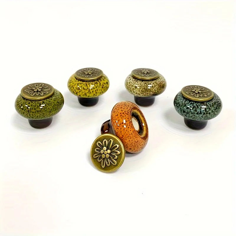 Leopard Print Ceramic Cabinet Knobs | Colorful Glass Round Cabinet Knobs Qme