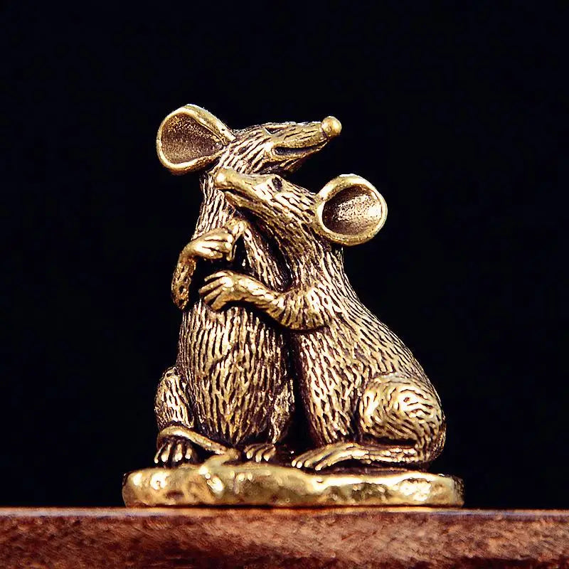 Antique Copper Rat Miniature Statue Desktop Figurine Ornament Miniature Figurine Qme