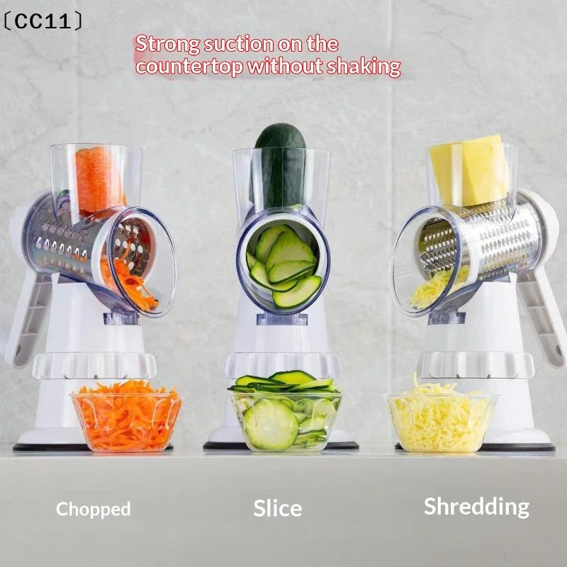 Manual Rotary Cheese Grater – 3 Interchangeable Stainless Blades Rotary Cheese Grater Qme