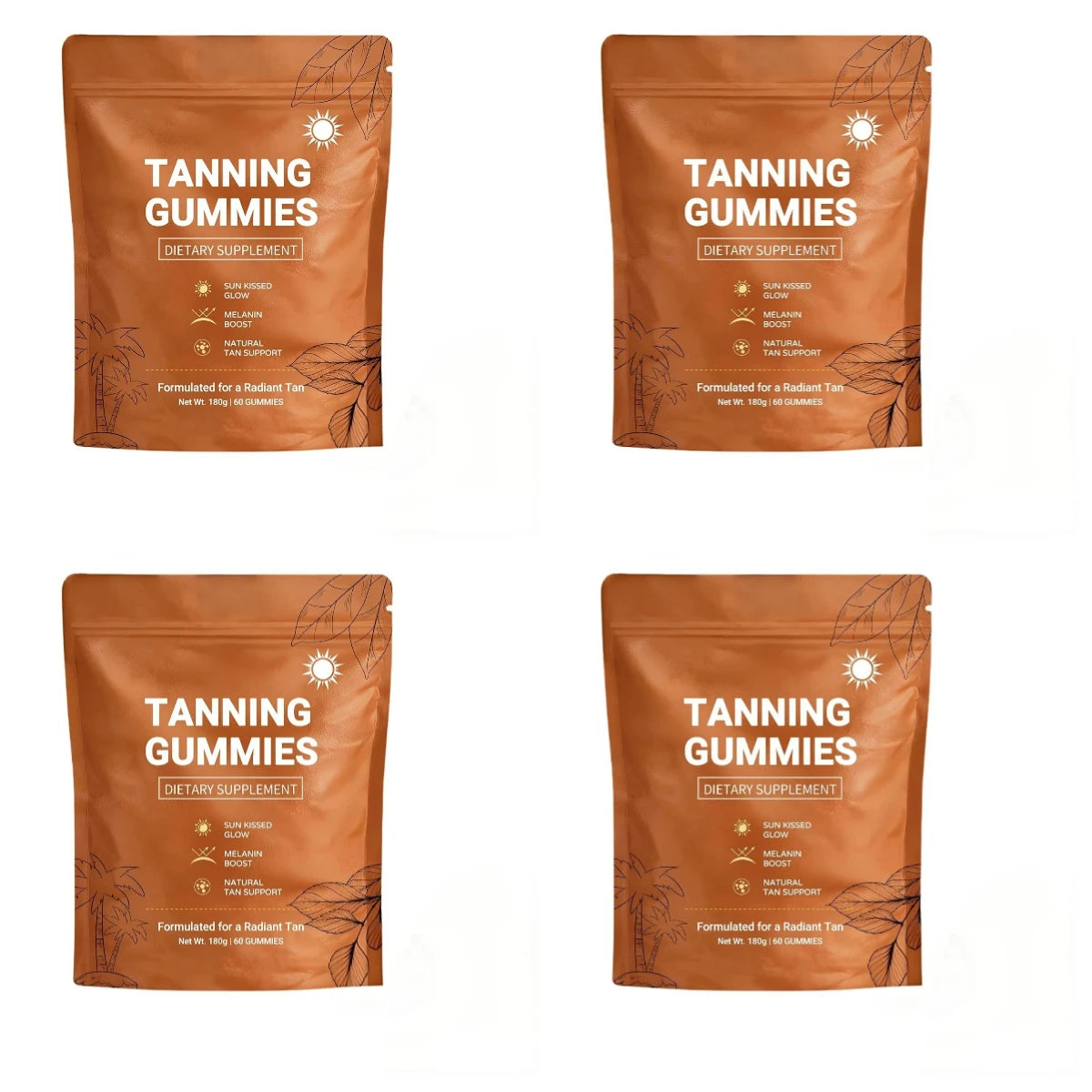 Tanning Gummies – Sunless Bronzing Glow, Vegan, Sugar-Free Tanning Supplement Qst 60 Gummies 4 bags