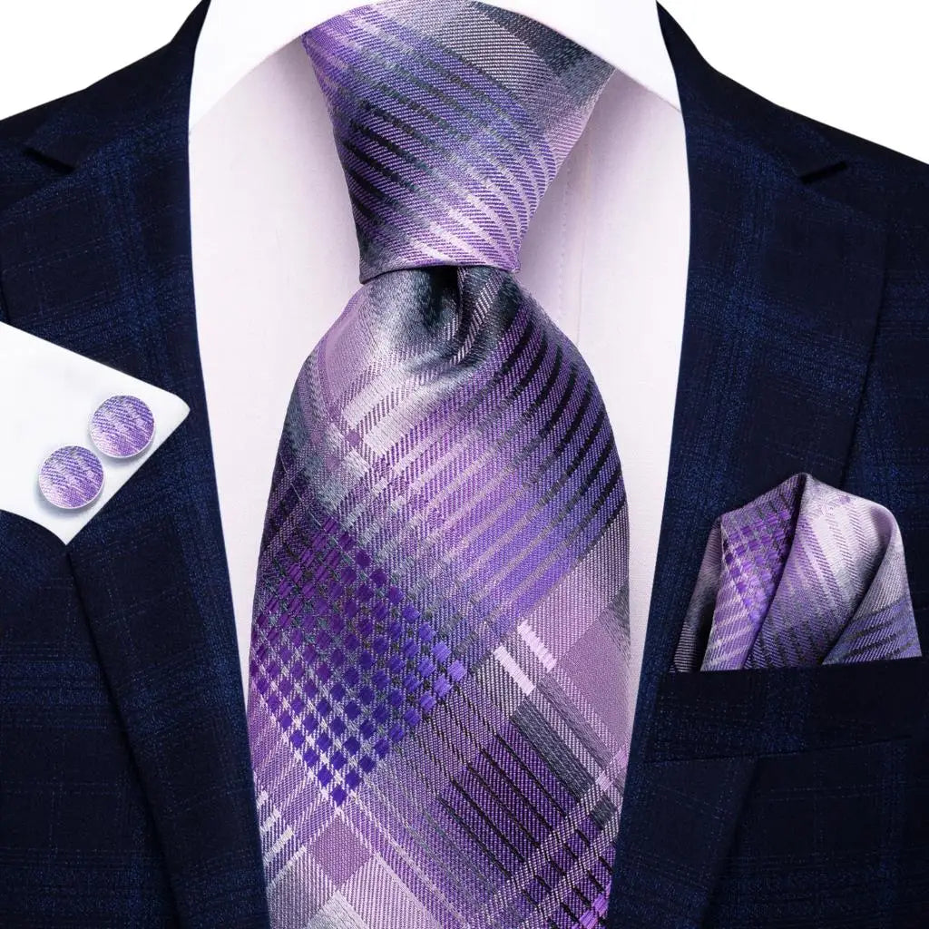 Hi-Tie Purple Silver Striped Silk Necktie – Men's Wedding Tie