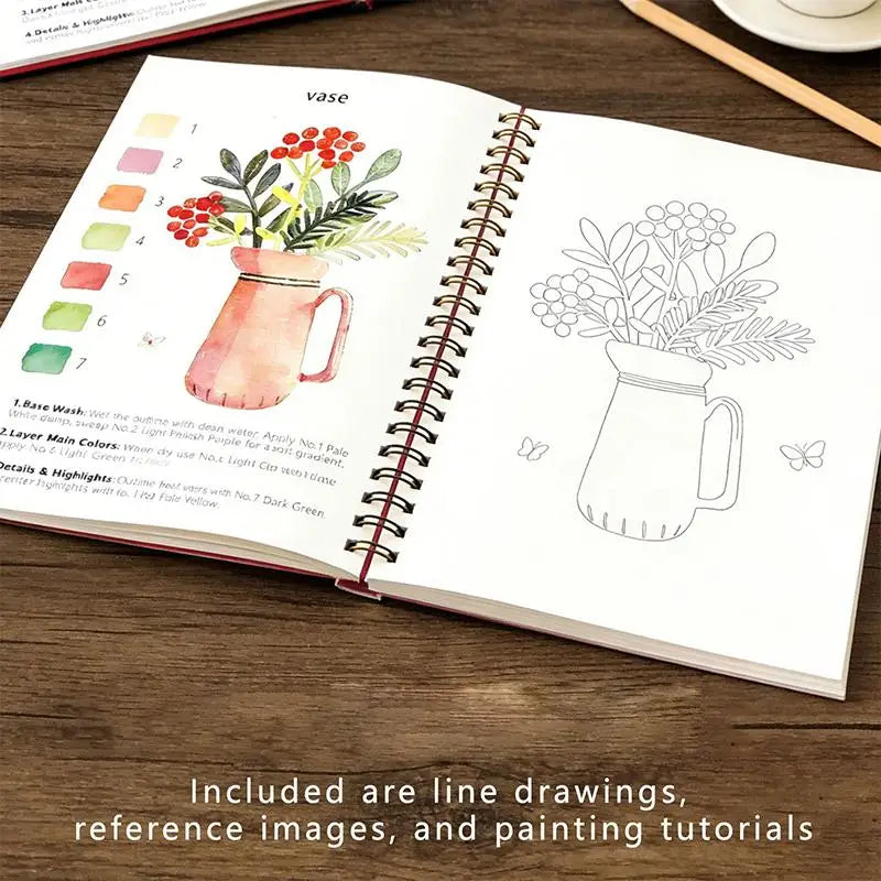 Spiral Bound Watercolor Flower Workbook – Thick Cotton Paper Watercolor Workbook Qme