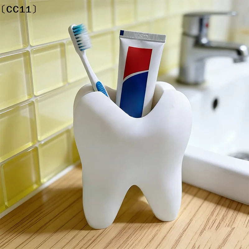 Tooth-Shaped Toothbrush & Makeup Brush Holder Organizer Bathroom Organizer Qme