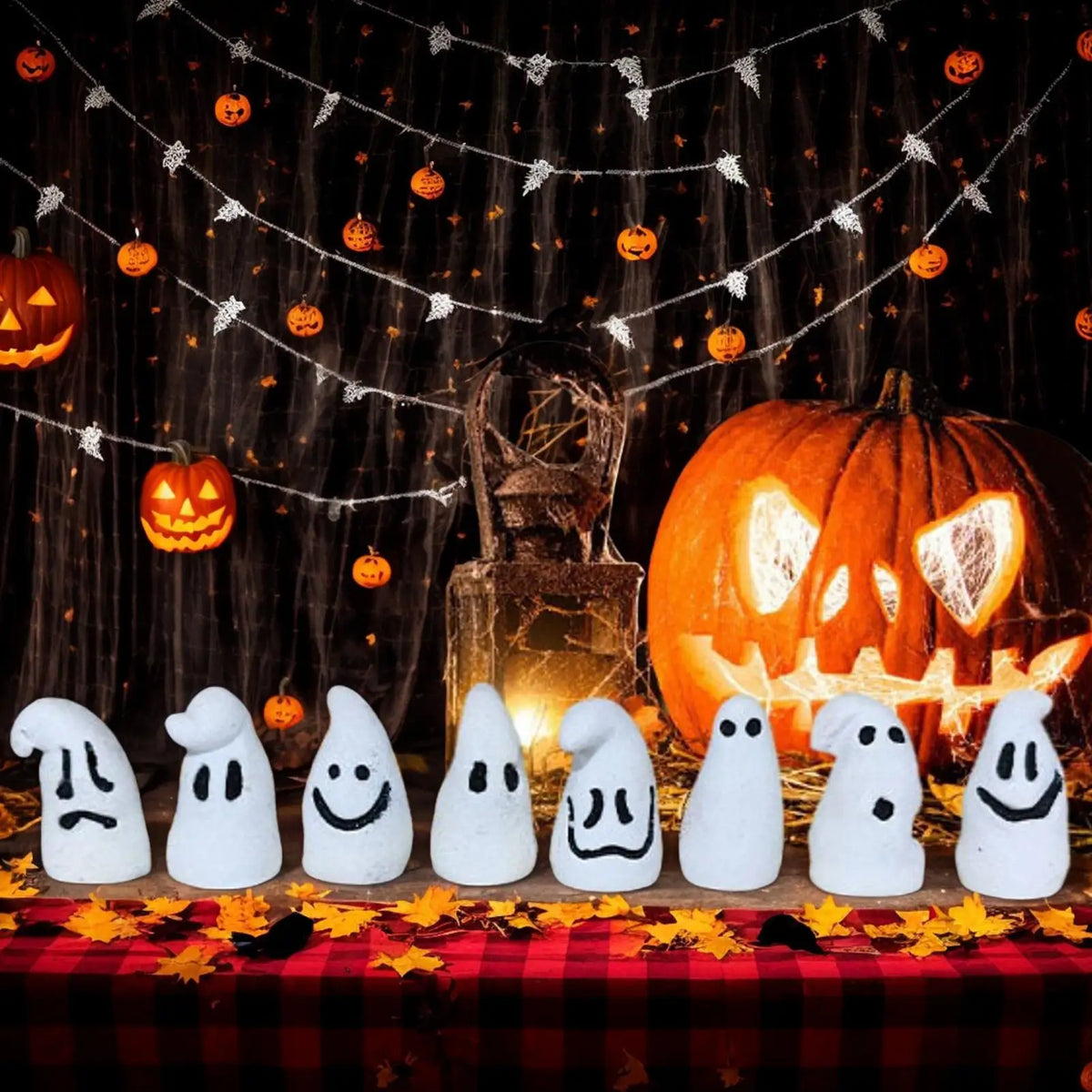 Halloween Glow-in-the-Dark Ghost Figurines Set of 8 Miniature Halloween Figurines Qme