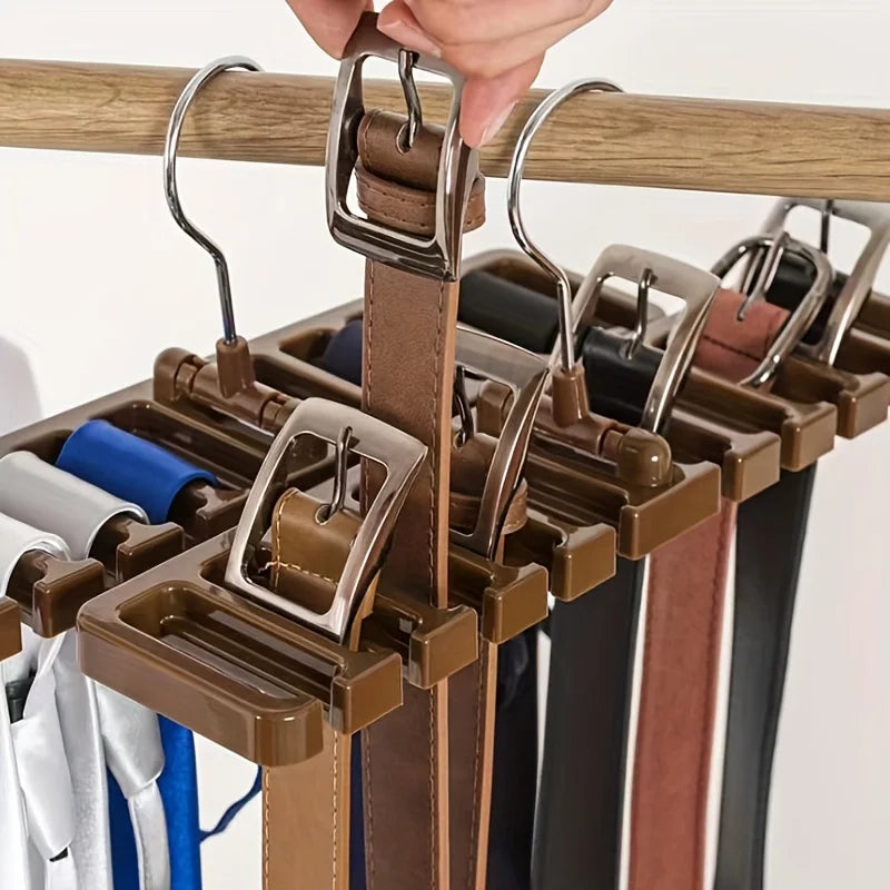 10-Hole Belt Rack Tie & Scarf Hanger – Large Capacity Organizer Wardrobe Accessory Hanger Qme Chocolate