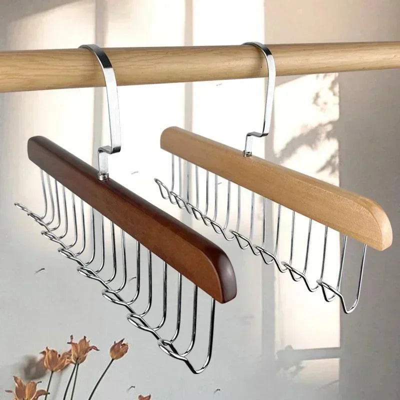 Retro Solid Wood Hanger 8 Hooks – Belt, Tie & Bra Organizer Closet Hook Rack Qme