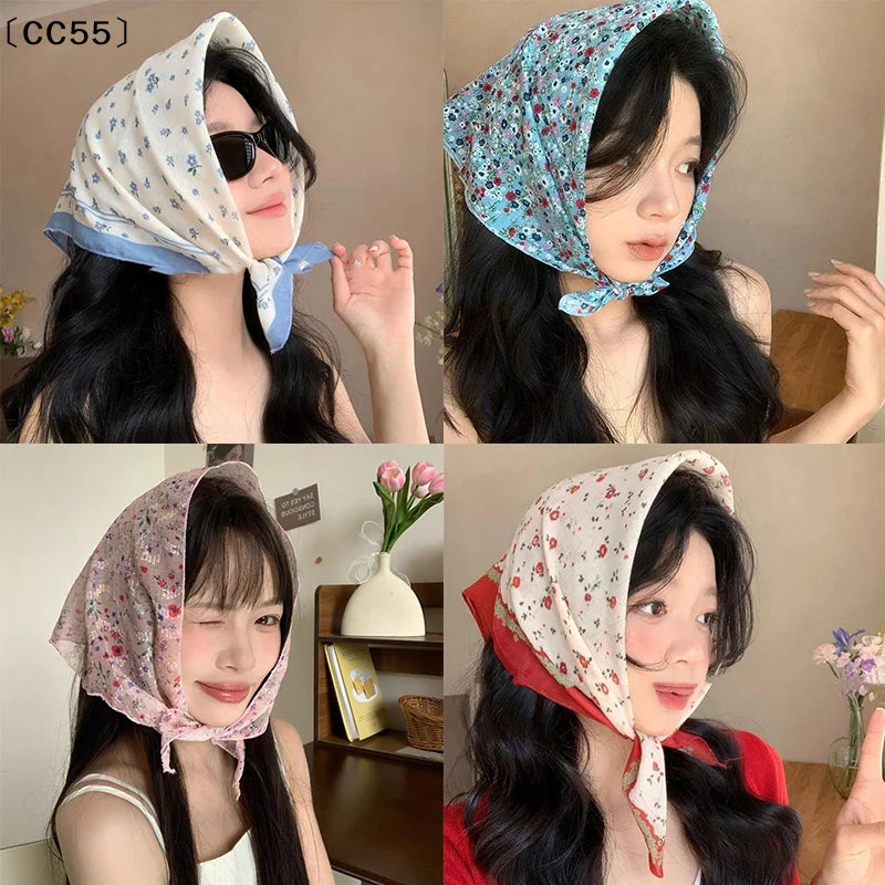 Women's Floral Head Scarf – Soft Breathable Square Bandana Floral Head Scarf Qst