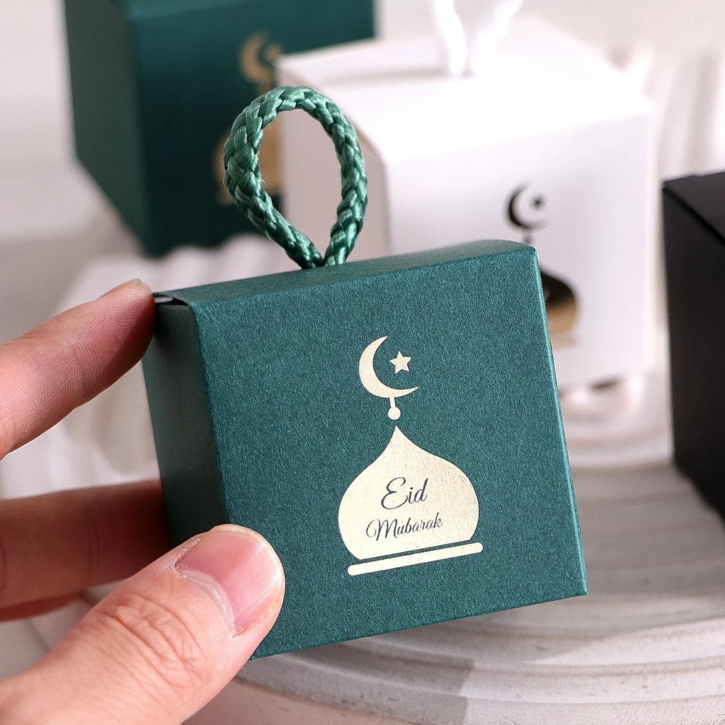 5 Mini Eid Al-Adha Gift Boxes Gold Design Twist Handles Festive Gift Boxes Qme