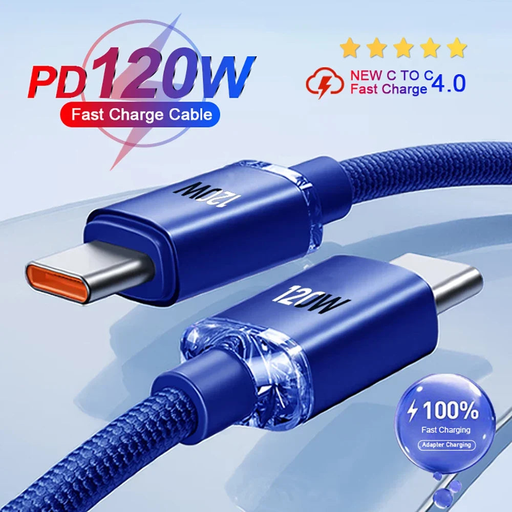 120W 6A USB-C Fast Charging Braided Cable | PD Charger Cord USB-C Charging Cable Qme