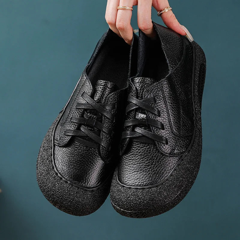 Women's Vintage Genuine Leather Platform Oxford Shoes Women's Oxford Flats Qst 78K black 38 CN