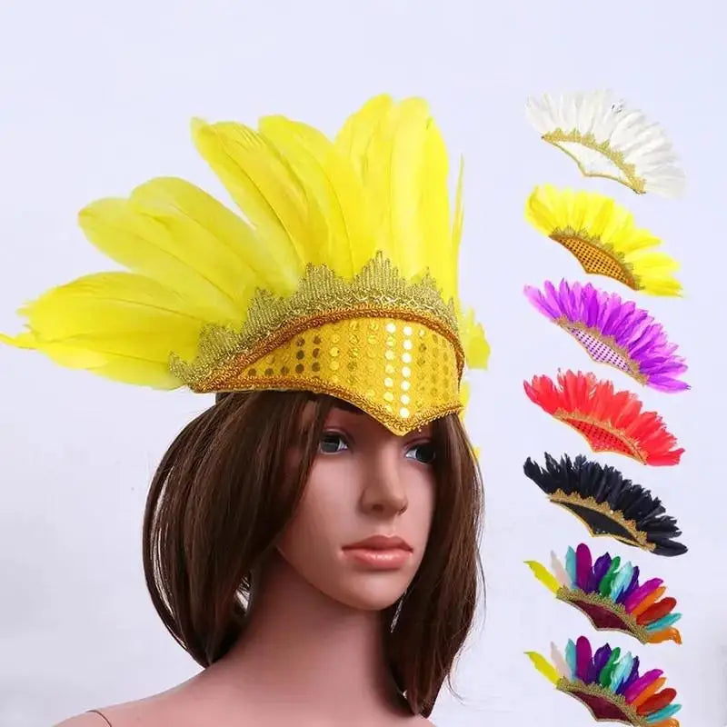 Feathered Headdress Headband – Stage & Festival Costume Costume Headband Qst