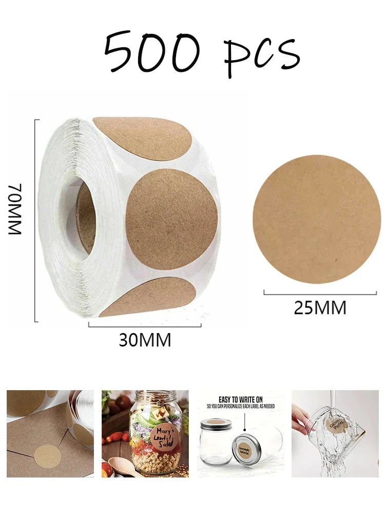 Kraft Round Self-Adhesive Label Stickers on Roll – 500 pcs Kraft Label Stickers Qme
