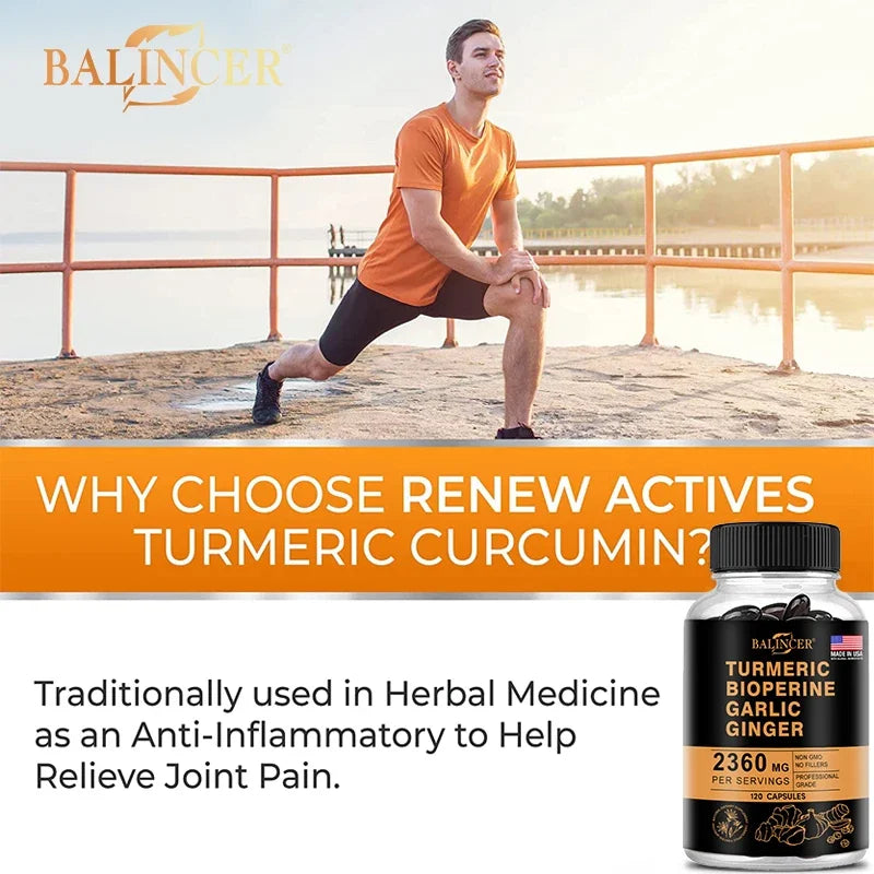Turmeric Ginger Supplement 2360mg – Garlic & Piperine Capsules Dietary Supplement Qst