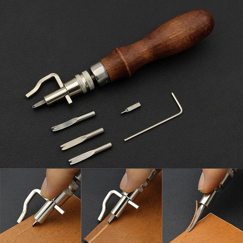 Adjustable Stitching Groover Beveler & Edge Creaser Tool Leathercraft Hand Tool Qme