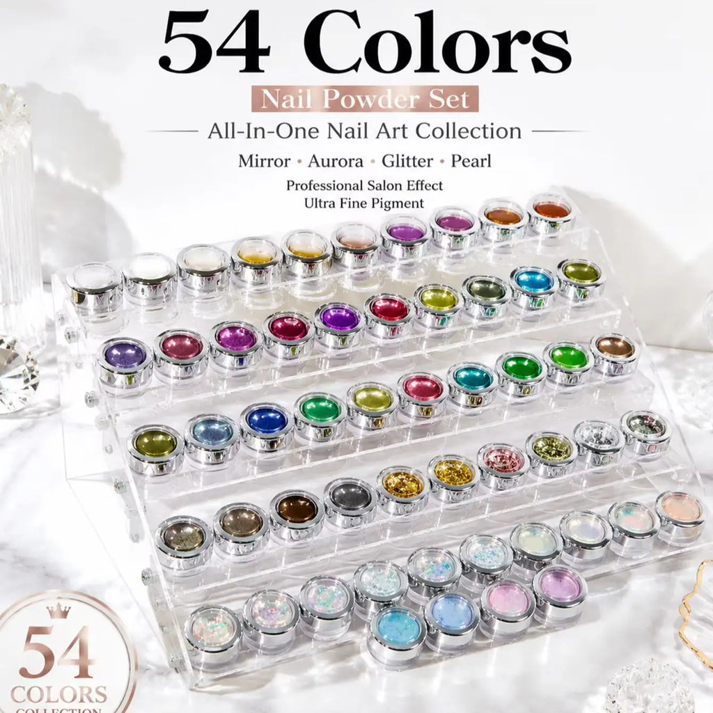 54-Piece Nail Powder Art Kit with Cotton Swabs & Storage Box Nail Art Kit Qme 01