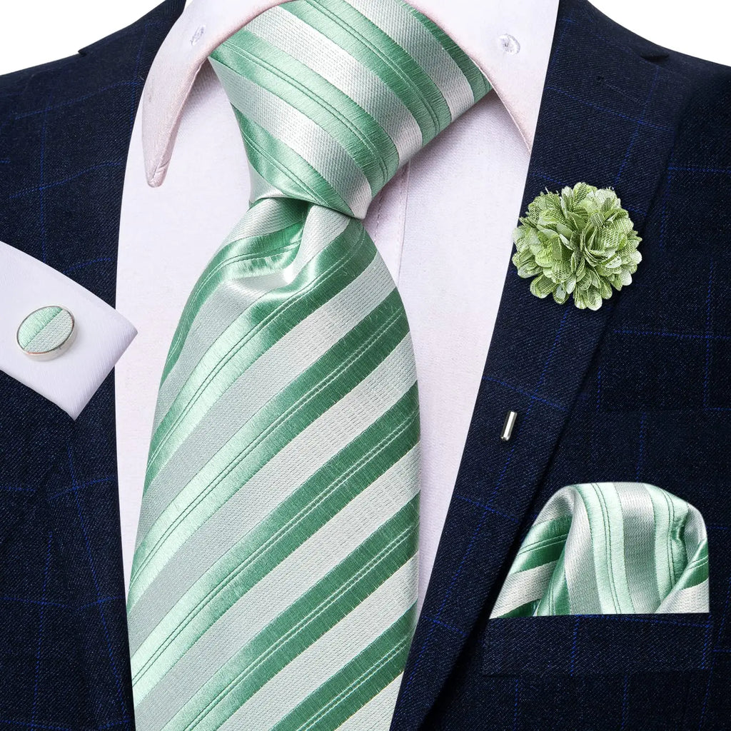 Hi-Tie Silk Striped Purple White Necktie Set with Brooch Silk Necktie Set Qme N-3786-XH-027