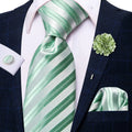 Hi-Tie Silk Striped Purple White Necktie Set with Brooch Silk Necktie Set Qme N-3786-XH-027