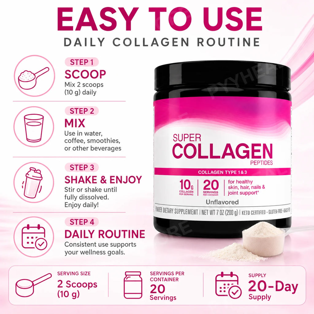 Unflavored Collagen Peptides Powder 10g Hydrolyzed Bovine – 20 Servings Collagen Supplement Qst