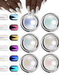 6-Piece Aurora Pearl Chrome Nail Powder Mirror Effect Pigment Chrome Nail Powder Qme 01