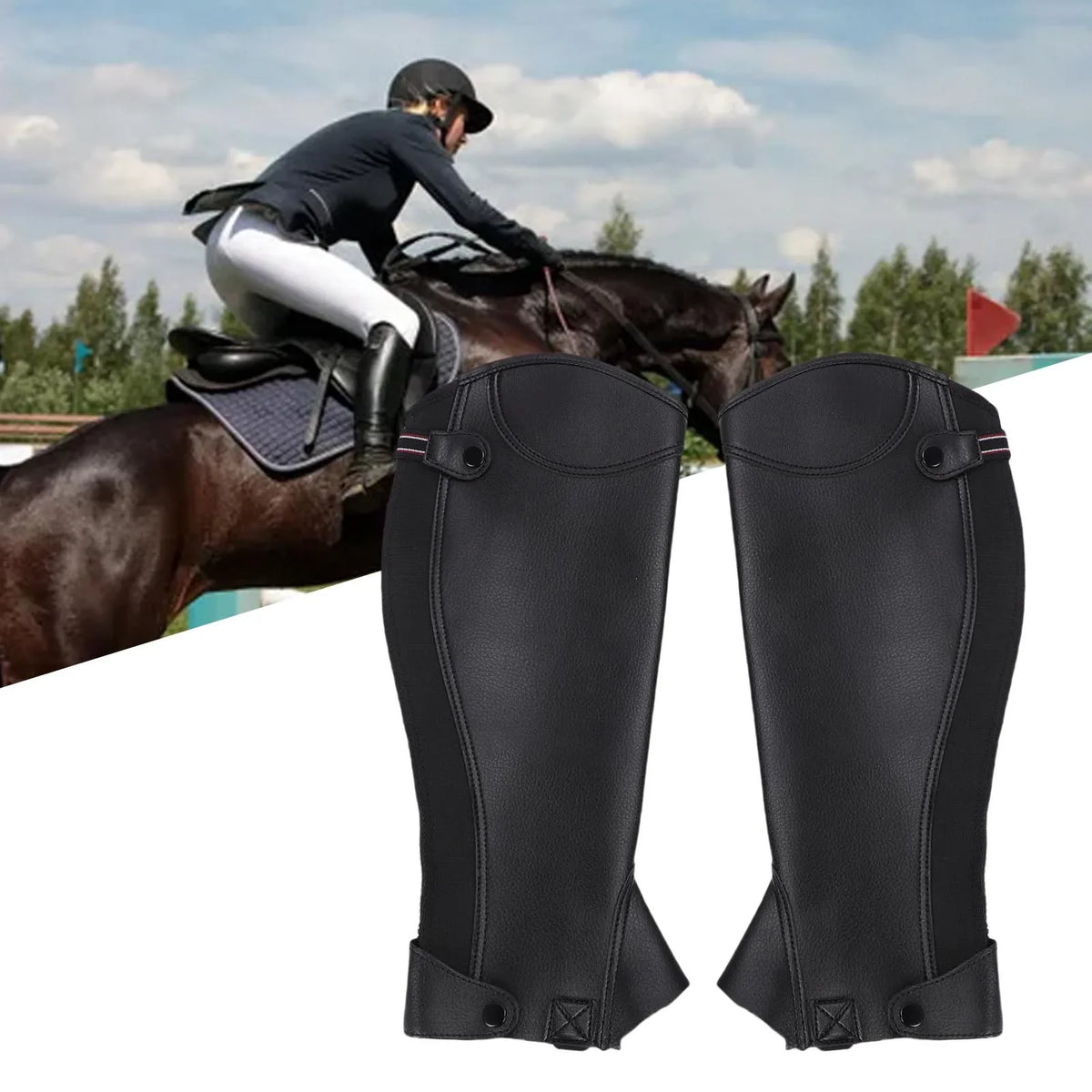 Adult Microfiber Equestrian Half Chaps – Protective Leg Guard Equestrian Half Chaps Qme