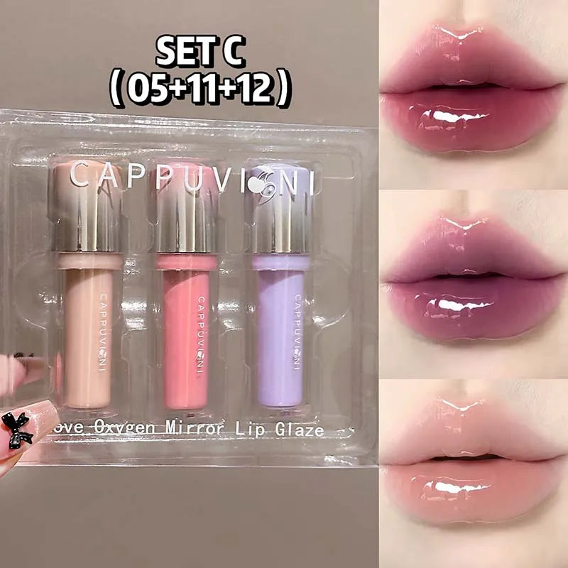 Strawberry Lip Gloss Glass Mirror Shine Tint – Hydrating, Long Lasting Lip Gloss Tint Qme Set C 05-11-12