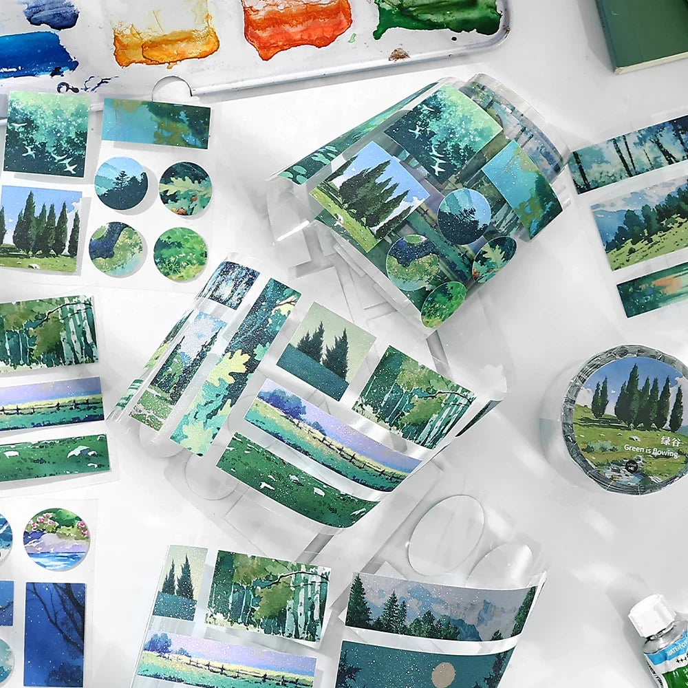 6-Roll Landscape Washi Tape Set – Mountains & Seas DIY Journal Decorative Washi Tape Qme