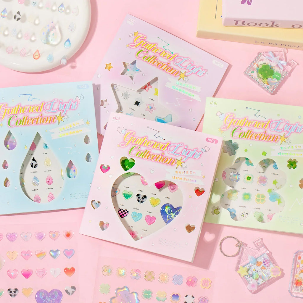 Laser Silver Epoxy Sticker Sheet – Heart & Shamrock DIY Decor DIY Craft Stickers Qme