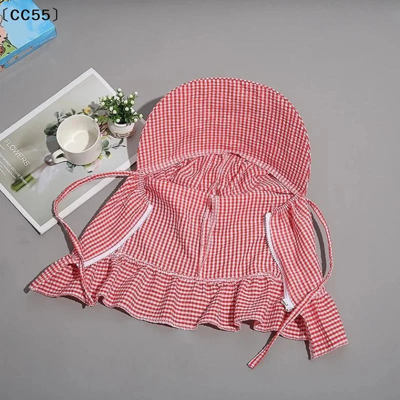 Women's Plaid Sun Hat with Face Mask – Outdoor UV Summer Hat Sun Hat Qst