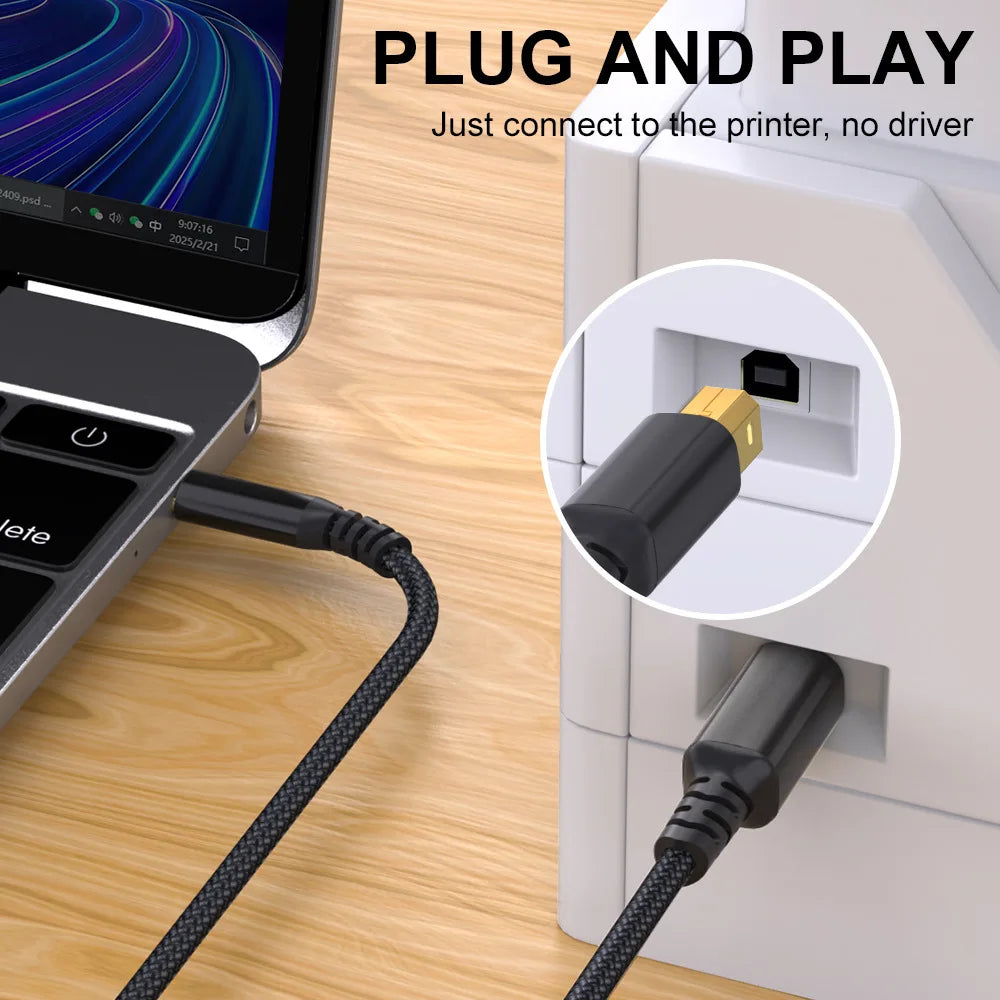 USB-C to USB-B Printer Cable – High-Speed Data Transfer Cord USB Printer Cable Qme