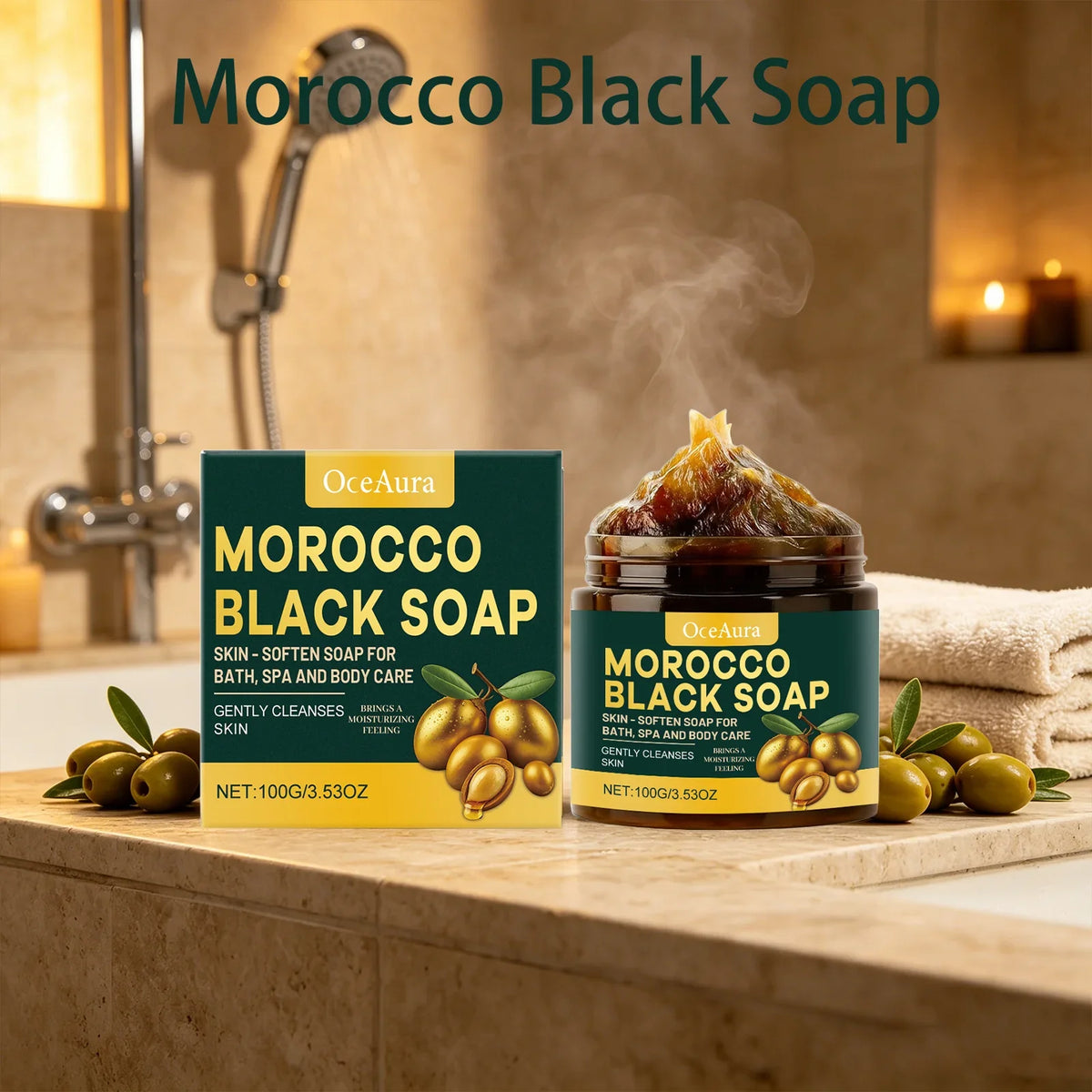 Oceaura Morocco Black Soap – Moisturizing Gentle Body Cleanser Moroccan Black Soap Qme