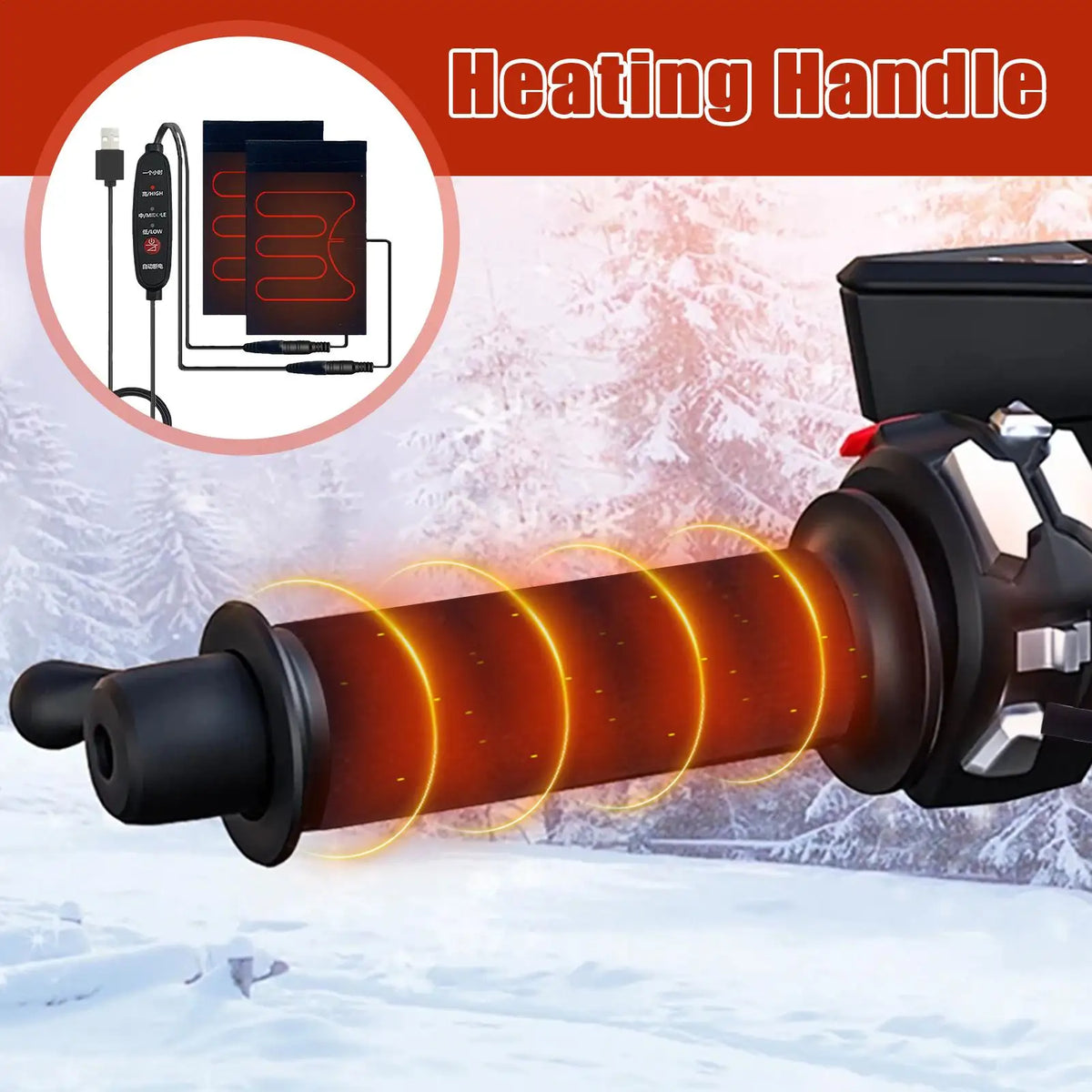 Heated Handlebar Grip Covers – 5V, 3 Heat Levels, Winter Riding Heated Handlebar Grips Qme