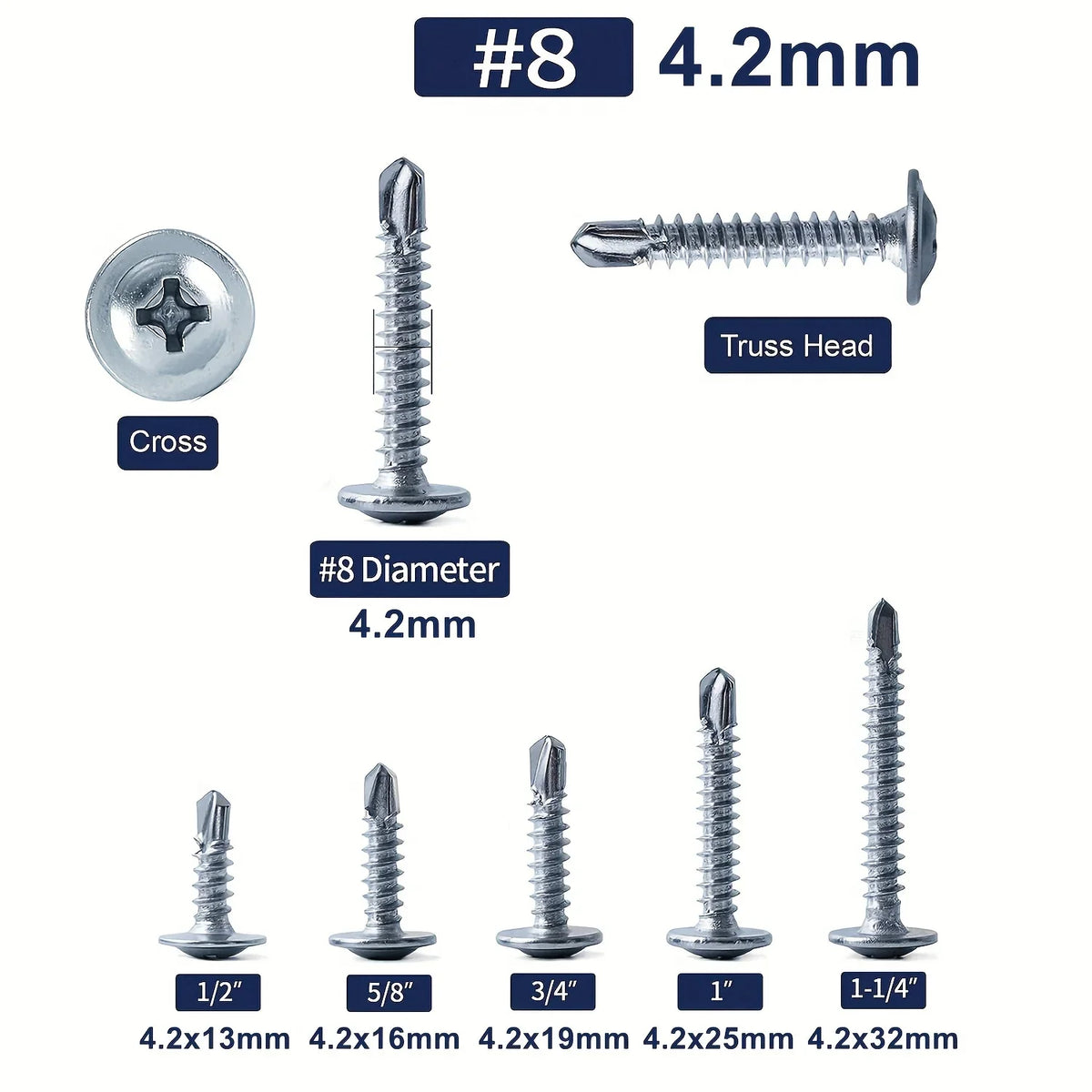 #8 Phillips Truss Head Self-Drilling Tek Screws | Zinc Sheet Metal Self-Drilling Screws Qme