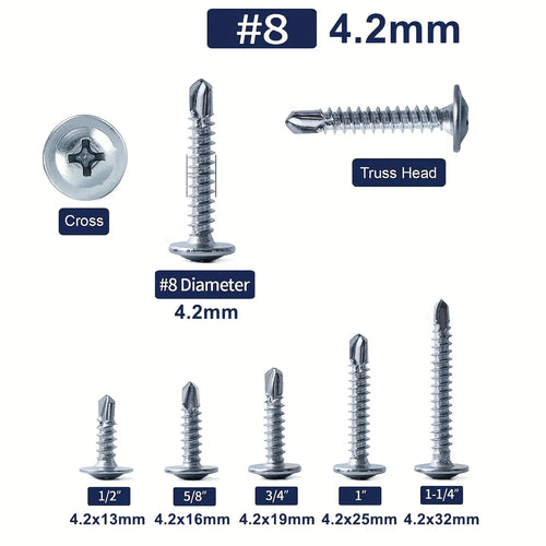 #8 Phillips Truss Head Self-Drilling Tek Screws | Zinc Sheet Metal Self-Drilling Screws Qme