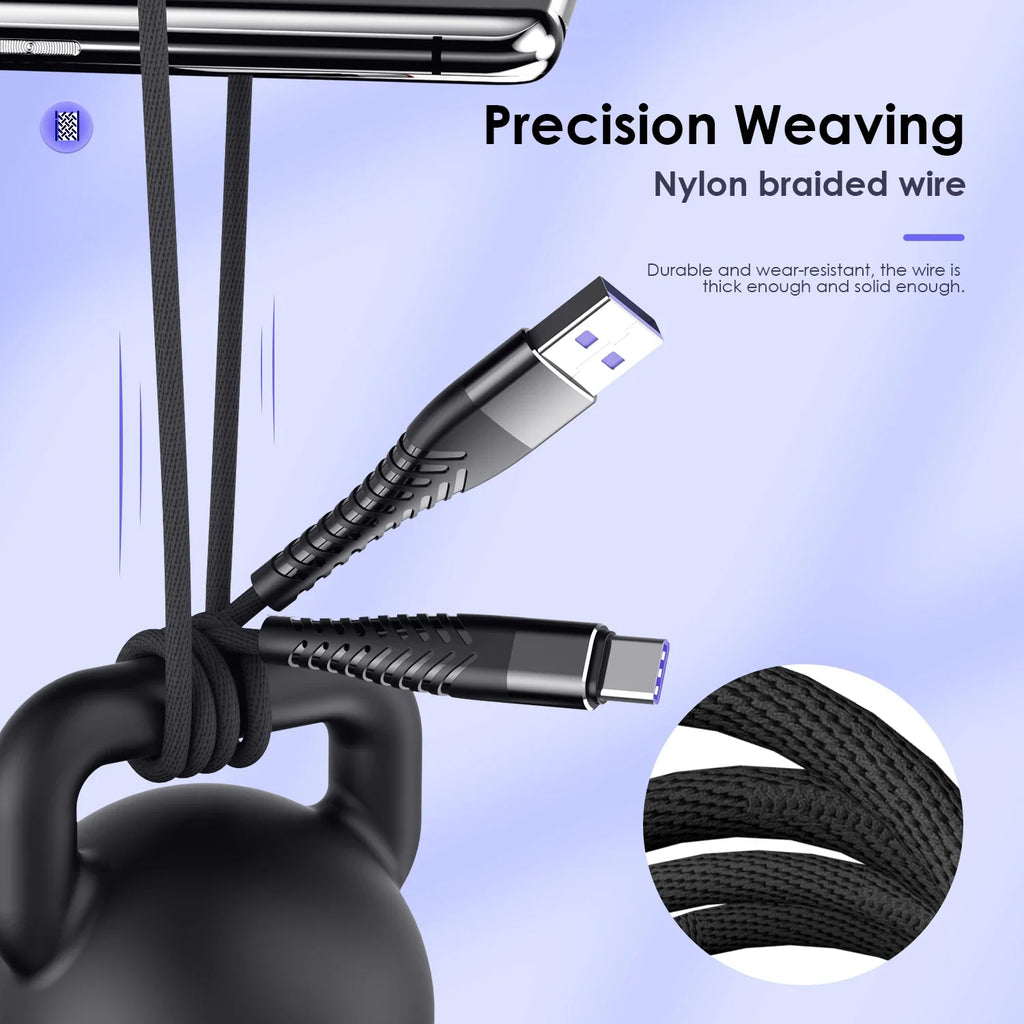 100W USB-C Fast Charging Cable 7A Braided Cord | 4 Lengths USB-C Charging Cable Qme