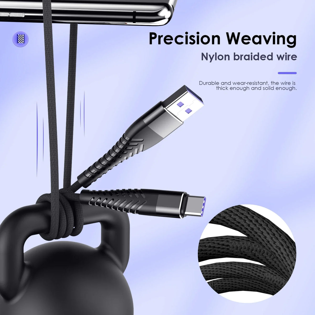 100W USB-C Fast Charging Cable 7A Braided Cord | 4 Lengths USB-C Charging Cable Qme