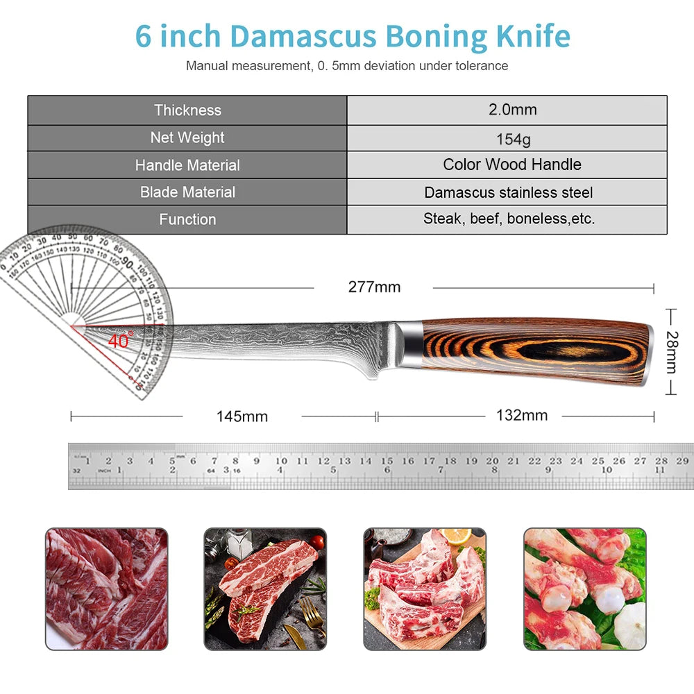 XITUO 6-Inch Damascus Boning Knife VG10 67-Layer Wood Handle Damascus Boning Knife Qst