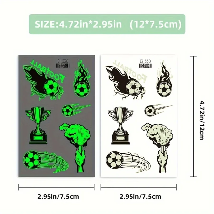 Glow-in-the-Dark Football Temporary Tattoo Stickers – 10 Sheets Temporary Tattoo Stickers Qme