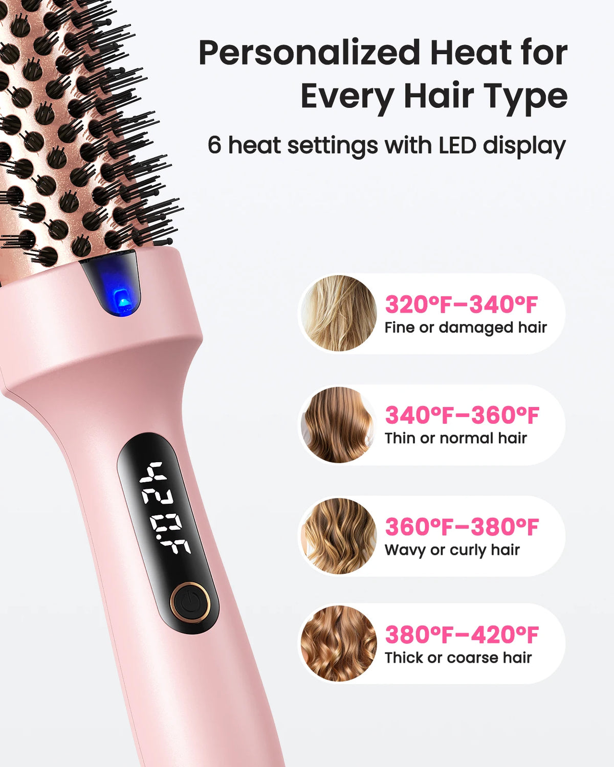 Dual Voltage Ionic Thermal Brush – Curl & Straighten, LED Hot Air Styling Brush Qst