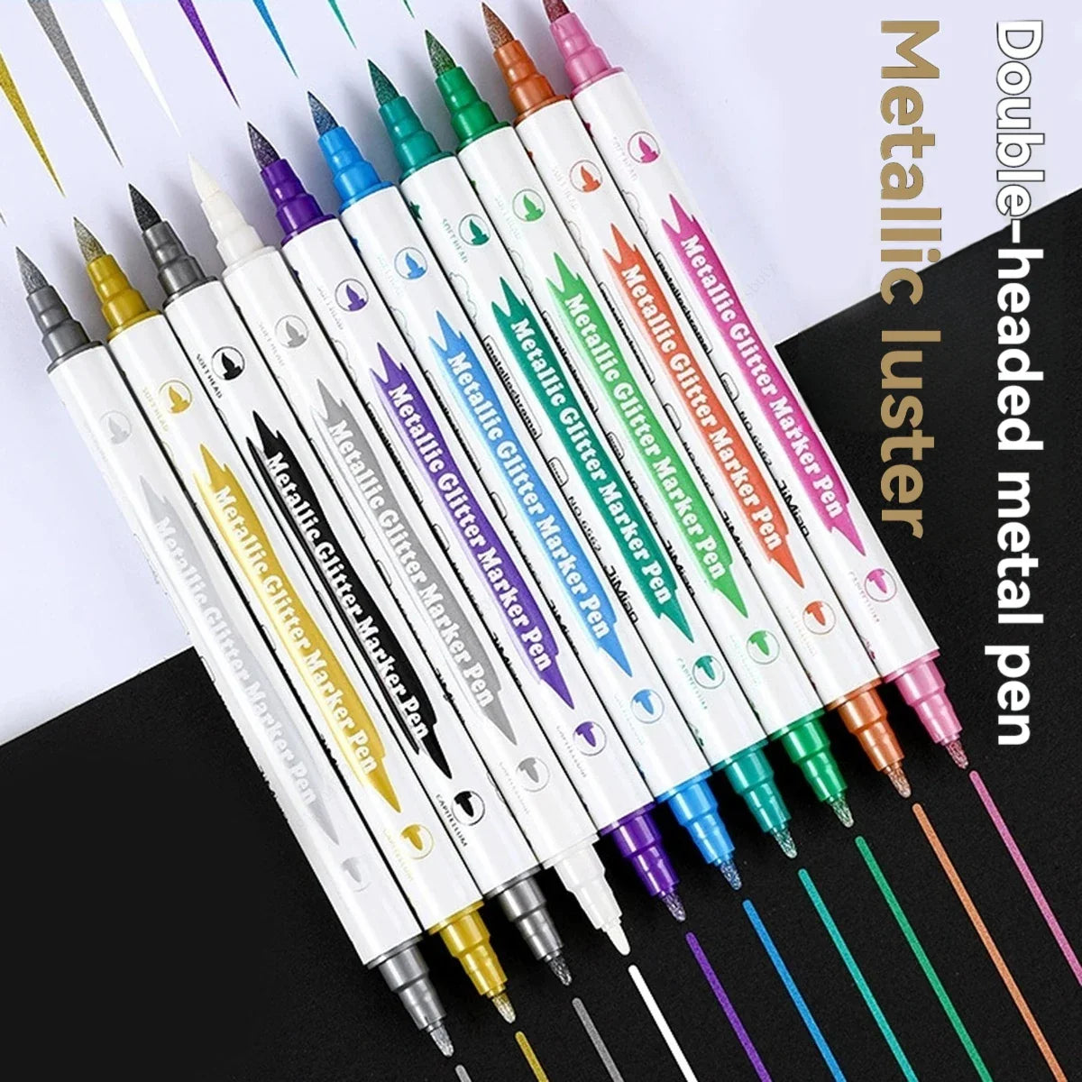 Metallic Glitter Dual Tip Marker Pens – Brush & Fine Nib Dual Tip Art Markers Qme 10 colors