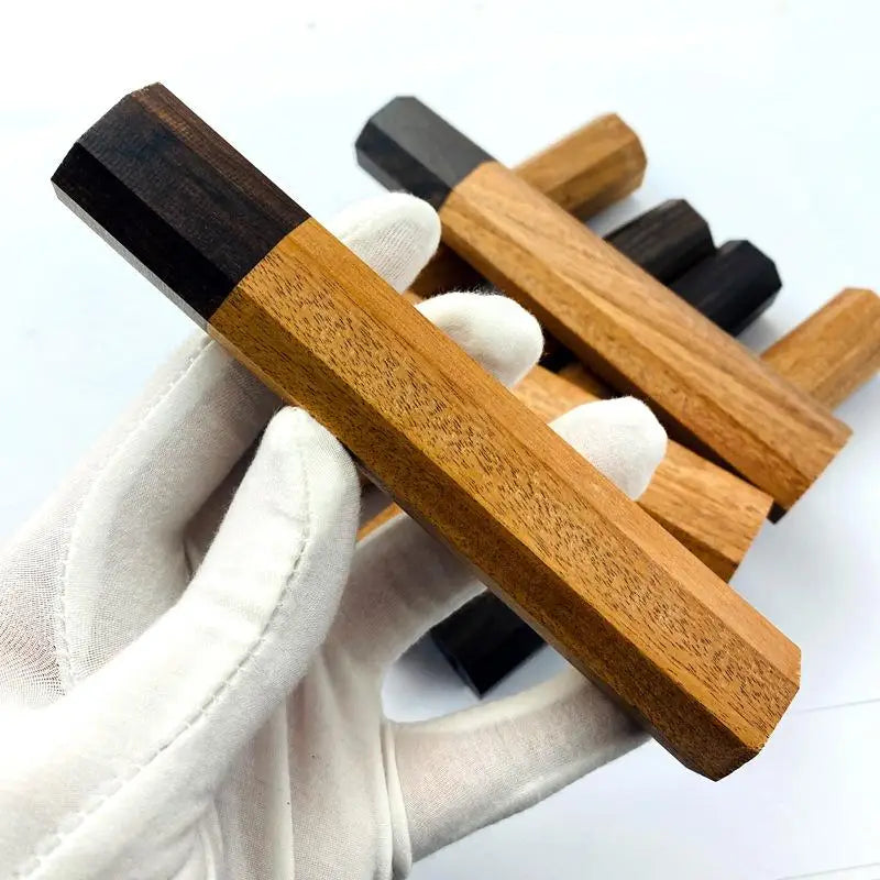 Octagonal Japanese Knife Handle – Red Kibao & Ebony, 115mm Knife Handle Blank Qst