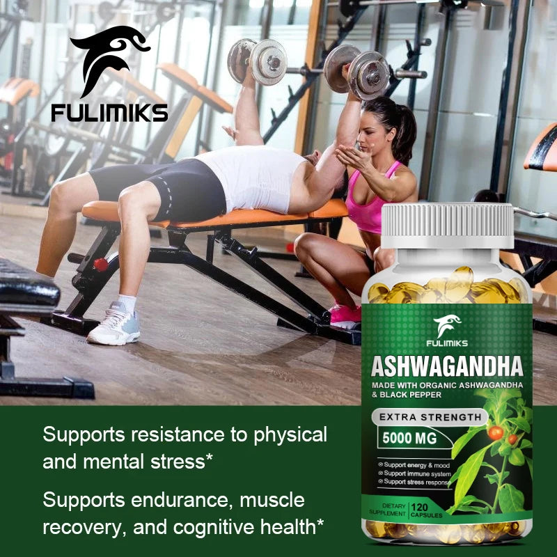 Ashwagandha KSM-66 5000mg + MACA Capsules | Focus & Energy Herbal Supplement Qst