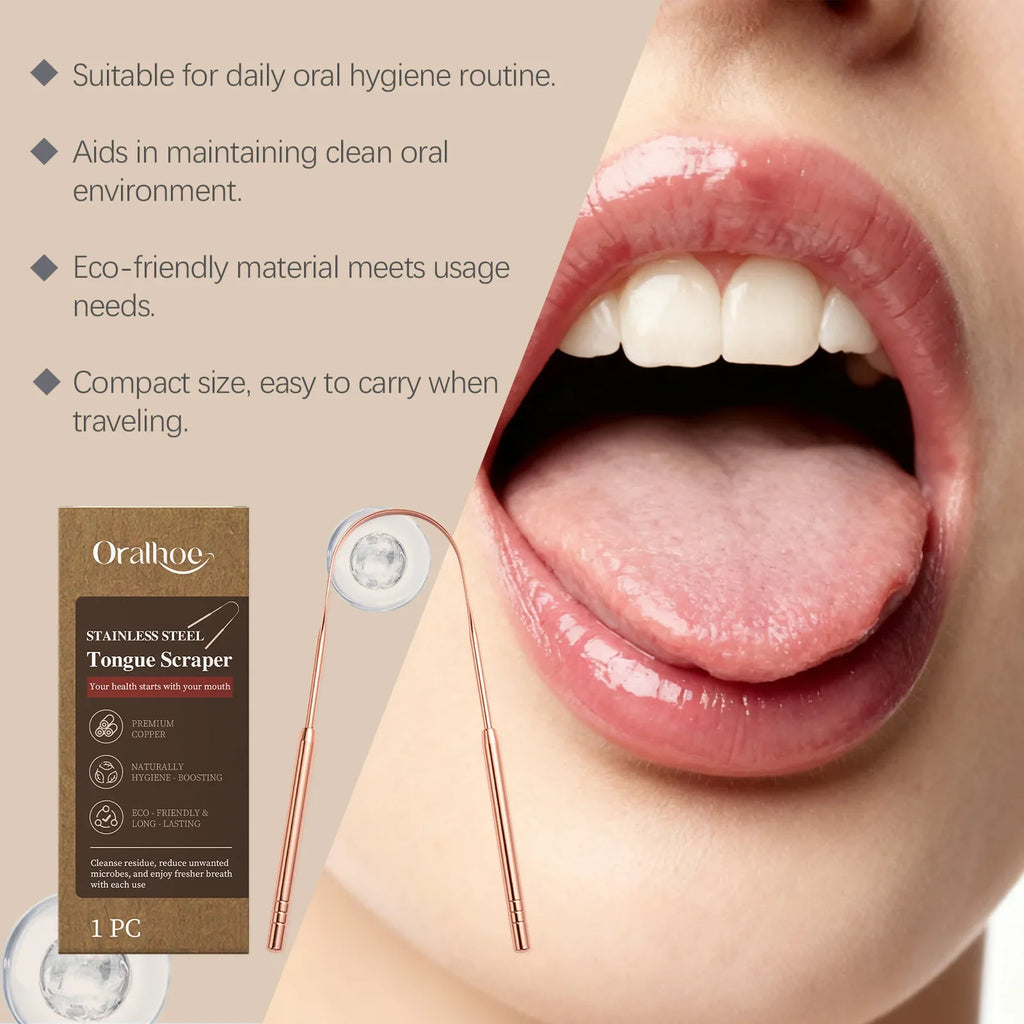 Stainless Steel Tongue Scraper & Brush | Fresh Breath Tool Tongue Scraper Qme