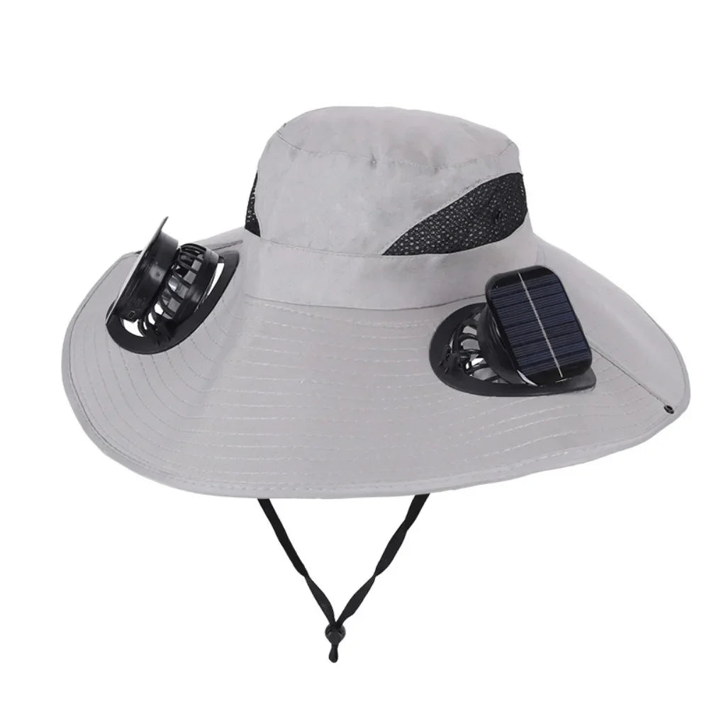 Solar Dual Fan Visor Cap | 3-Speed Breathable Summer Hat Solar Fan Cap Qme Grey Square